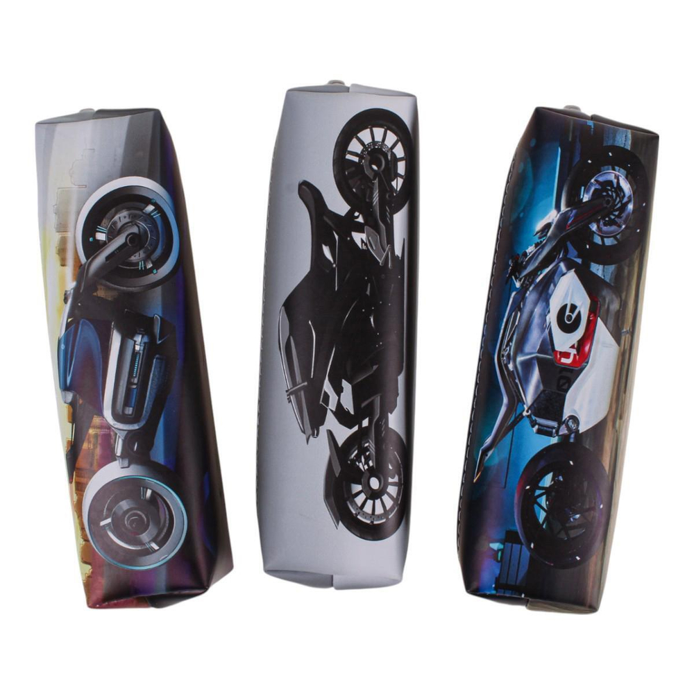 Пенал-косметичка 1 отд. 20*5,5*3,5см кожзам "Мото" желтый мотоцикл