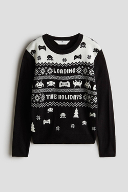 H&M Жаккардовый вязаный свитер, черный