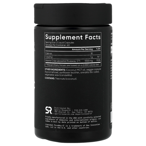 Sports Research, липосомальный витамин C, 180 растительных капсул с жидкостью (333 мг в 1 капсуле)