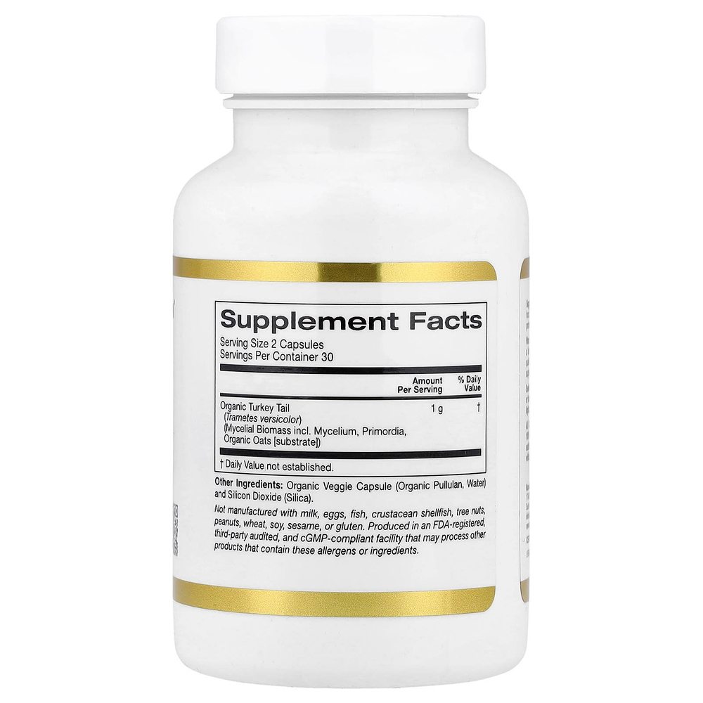 California Gold Nutrition, органический гриб трутовик разноцветный, 60 растительных капсул (0,5 г в 1 капсуле)