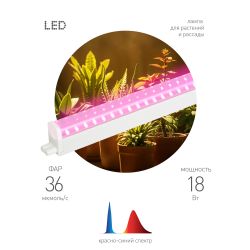 Светильник для растений, фитолампа светодиодная линейная ЭРА FITO-18W-PL-LINE 573-GR красно-синего спектра 18 Вт Т5