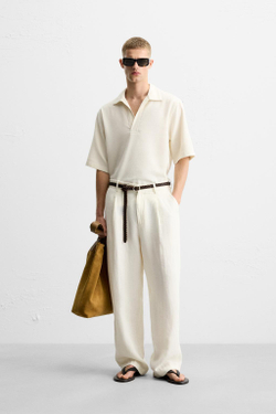 ZARA ПОЛО RELAXED FIT ИЗ РЕЛЬЕФНОЙ ТКАНИ, ЭКРЮ