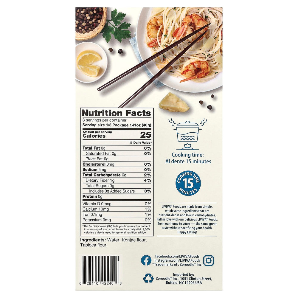 LIVIVA, сушеная лапша ширатаки, 120 г (4,23 унции)