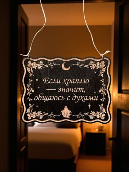 Табличка «Если храплю - общаюсь с духами» — Деревянный ведьмин декор