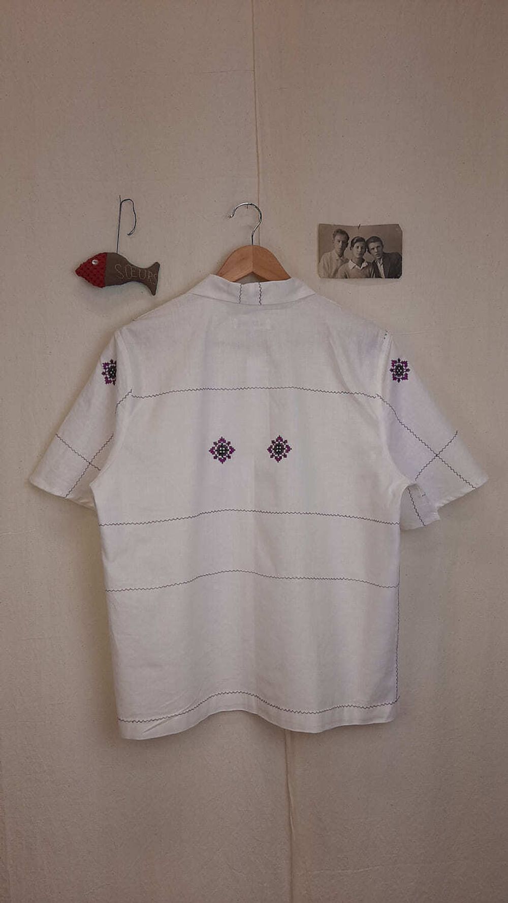 Рубашка Soeurs с Фиолетовым Зиг-Загом 2 / Violet Zig- Zag Short Sleeve 2 белая