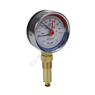 Термоманометр МД04 радиальный Дк80 0-1,6 МПа L=40мм G1/4" 120С с переходником на G1/2" ЭКОМЕРА МД04-80-G-1,6МПа-120-L-40-РИ
