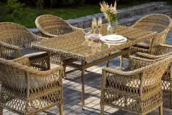 "Амароне" обеденная группа из искусственного ротанга на 6 персон, цвет соломенный