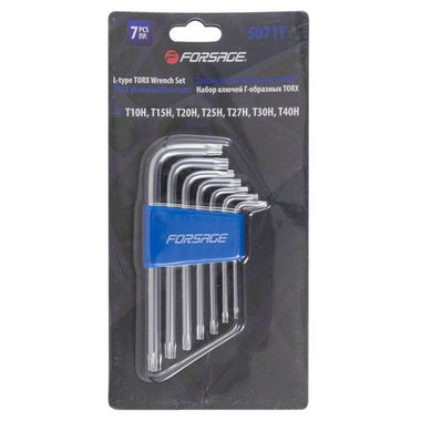 Набор ключей Г-образных TORX 7пр.(Т10Н,Т15Н,Т20Н,Т25Н,Т27Н,Т30Н,Т40Н-с отверстием) в пластиковом держателе Forsage F-5071T