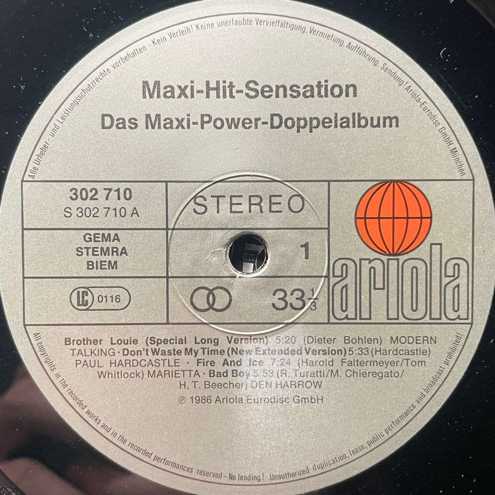 Сборник Maxi Hit Sensation - Das Maxi Power Doppelalbum 2LP (Европа 1986г.)