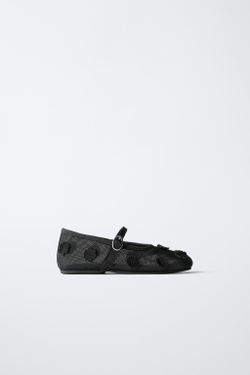 ZARA БАЛЕТКИ «ЦВЕТЫ», ЧЕРНЫЙ