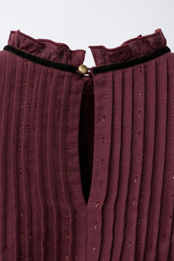 ZARA ПЛАТЬЕ ИЗ ТКАНИ «ПЛЮМЕТИ» С БЛЕСКОМ, БУРГУНДИ
