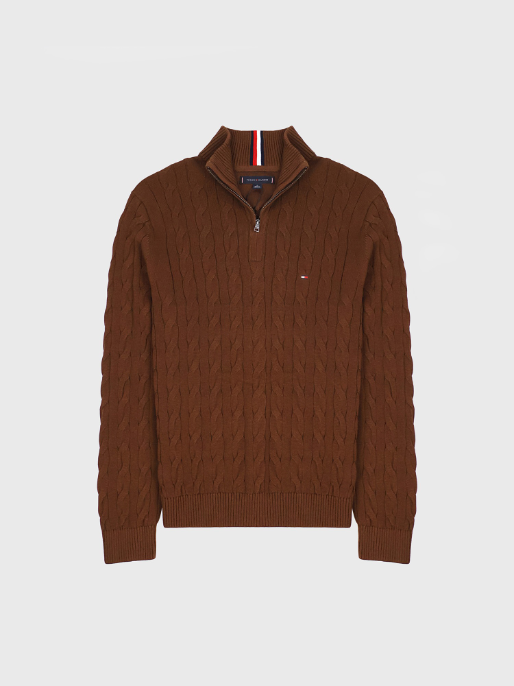 Свитер на молнии Tommy Hilfiger Cable Knit Quarter-Zip Legacy Brown