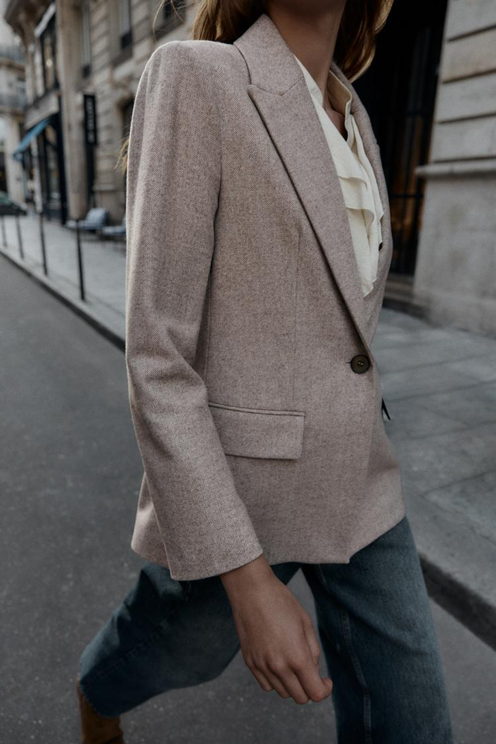 ZARA БЛЕЙЗЕР В ЁЛОЧКУ, РЫЖЕВАТО-КОРИЧНЕВЫЙ