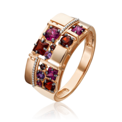 Кольцо из комбинированного золота c гранатами и аметистами Артикул: 01-5307-00-257-1111-57
