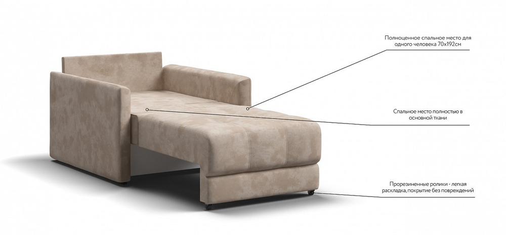 Босс Лофт кресло-кровать Велюр Алькантара пепел