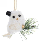 Украшение новогоднее подвесное «Совушка на веточке хвои» 10 см, Белый