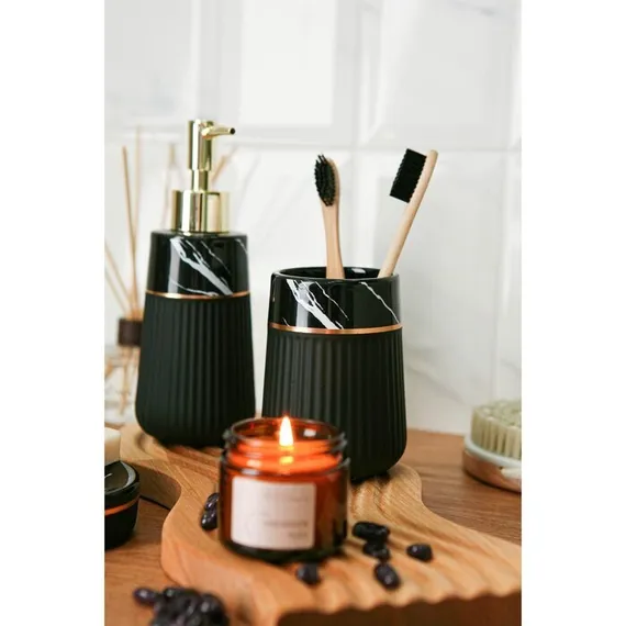 Набор аксессуаров для ванной комнаты SAVANNA Grace, 3 предмета (дозатор для мыла 290 мл, стакан, мыльница), цвет чёрный мрамор