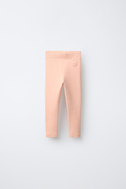 ZARA ЛЕГИНСЫ В РУБЧИК С НАШИВКОЙ, МАНДАРИНОВЫЙ