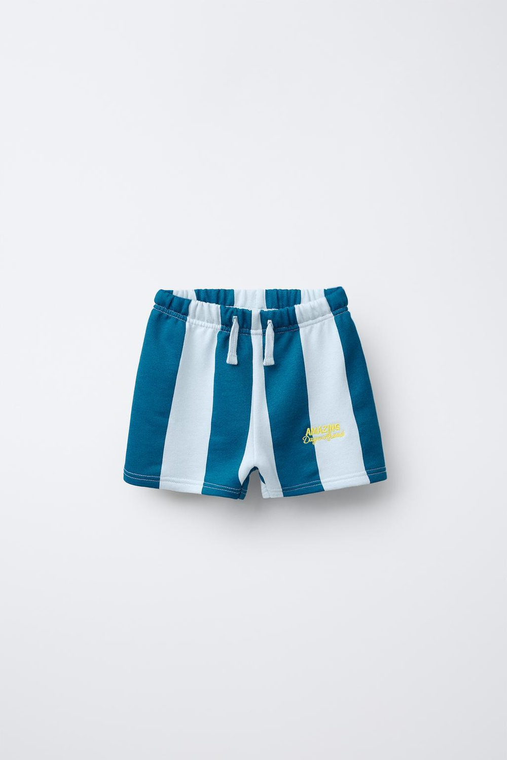 ZARA ШОРТЫ-БЕРМУДЫ В ПОЛОСКУ С ВЫШИТОЙ НАДПИСЬЮ, СИНИЙ