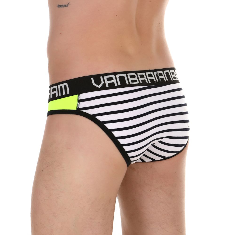 Мужские трусы слипы белые в полоску с салатовой вставкой Van Baam