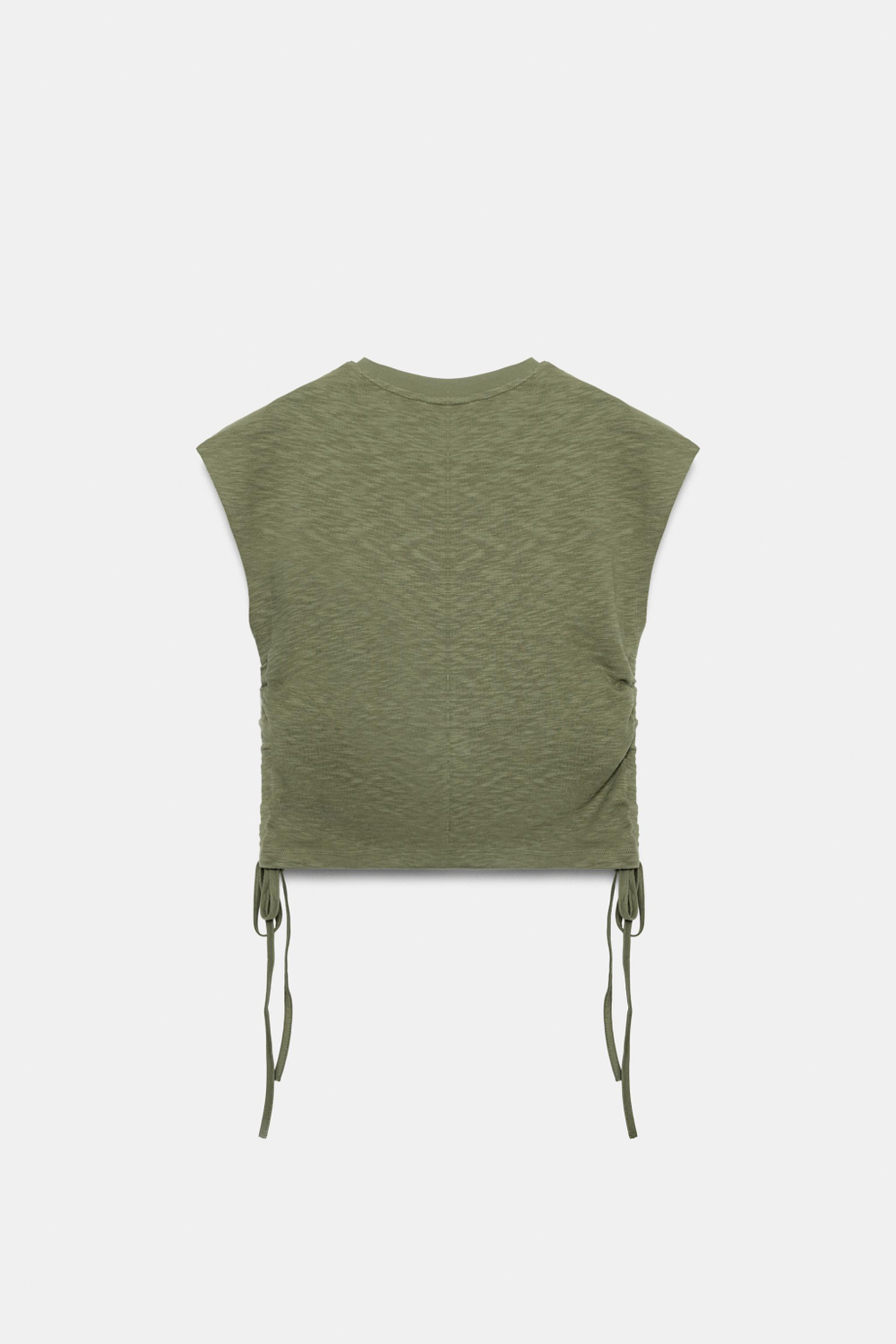 ZARA ФУТБОЛКА В СТИЛЕ РУСТИК СО СБОРКАМИ, ХАКИ