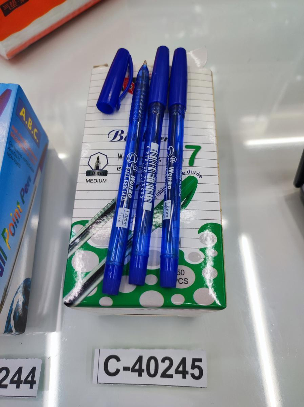 Ручка шариковая 1мм, синяя, с шк, С-40245