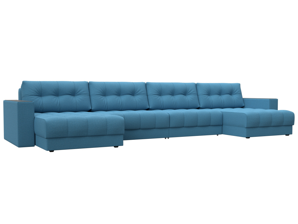 Диван П-образный с декором Лига-049 НПБ Лонг, Амур 10 РОГОЖКА голубой