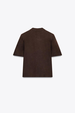 ZARA БЛЕЙЗЕР ИЗ ЛЬНА С КОРОТКИМИ РУКАВАМИ, КОРИЧНЕВЫЙ