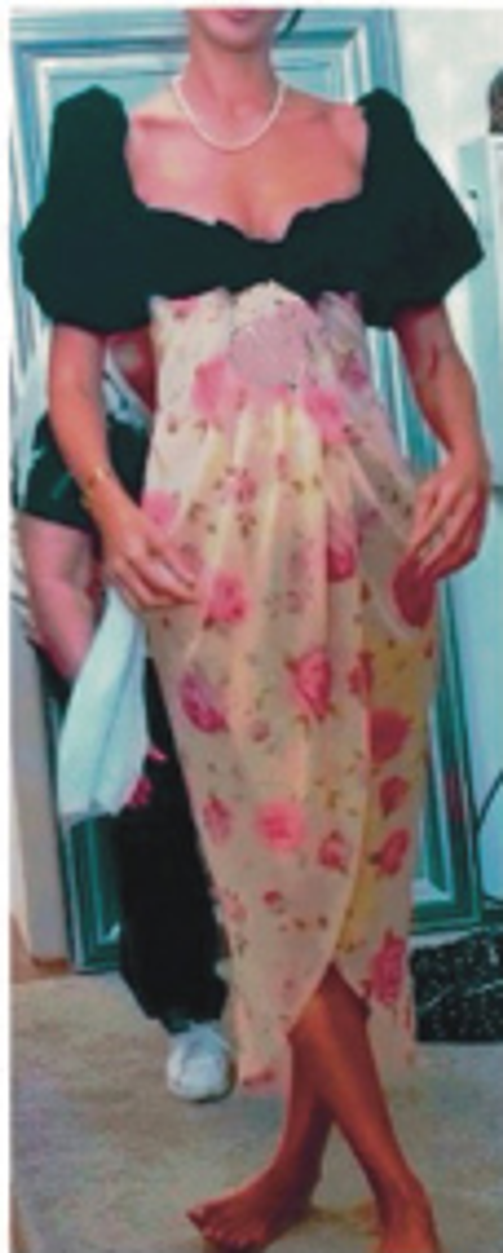 Платье миди из принтованного шифона с объемными рукавами