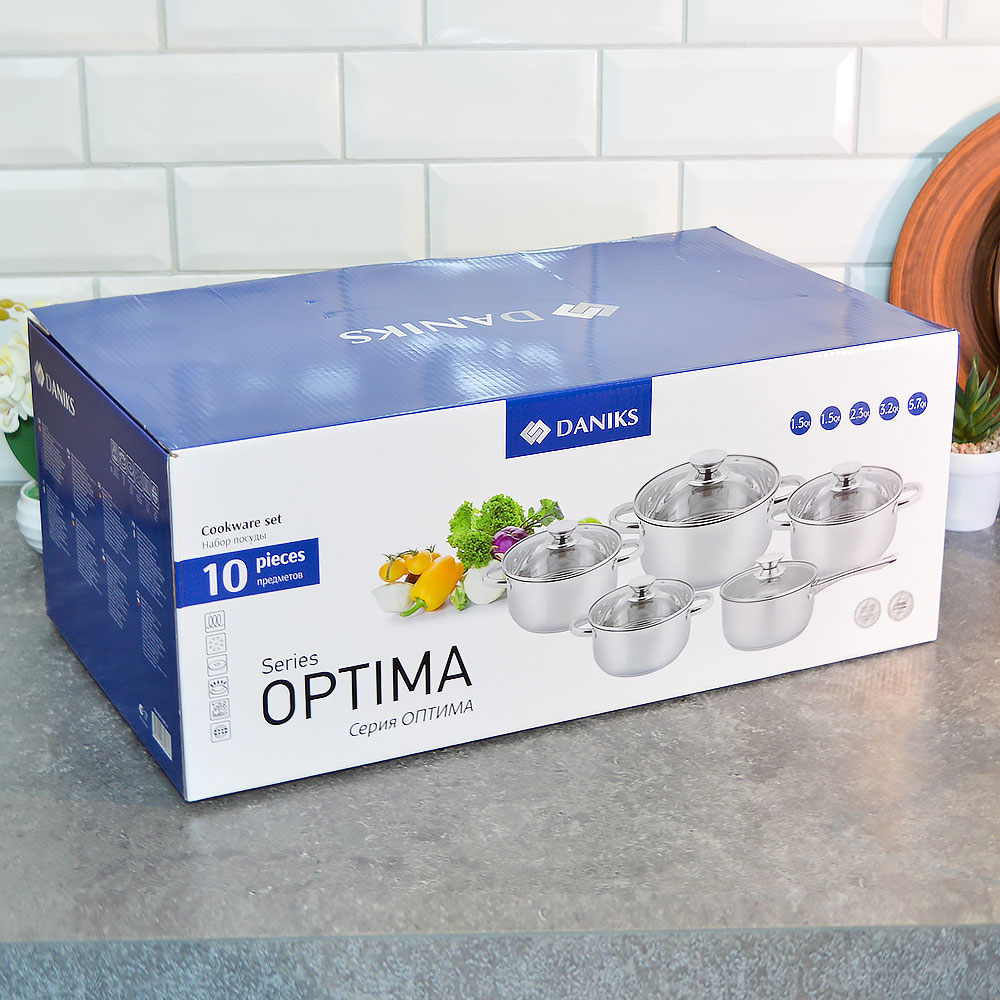 Набор кастрюль 5 предметов (1,5л, 2,2л, 3,1л, 5,4л, ковш 1,5л) нерж, индукция, "Daniks" Оптима