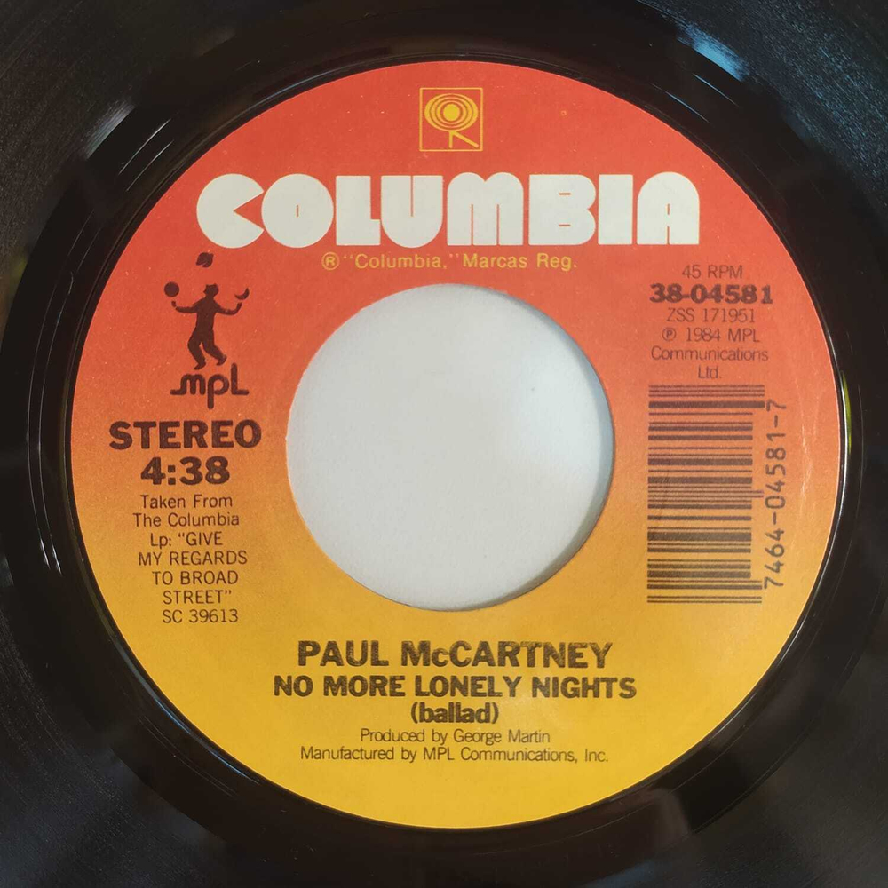 Paul McCartney - No More Lonely Nights (США 1984г.) 7", 45 RPM, Single