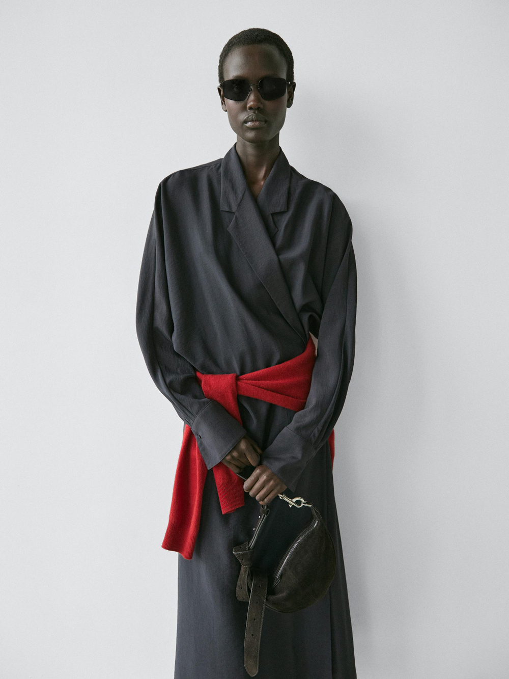 Massimo Dutti Платье миди с драпировкой, свинцовый