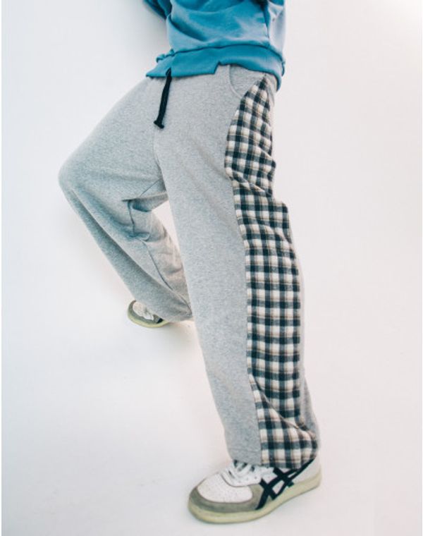 Брюки с клетчатой вставкой Серые - фото 2