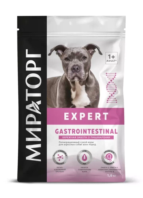 Мираторг Gastrointestinal Сухой корм для взрослых собак Бережная забота о пищеварении 1,5 кг.