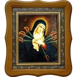 Семистрельная икона Богородицы с мечами. Копия старинной иконы на холсте.
