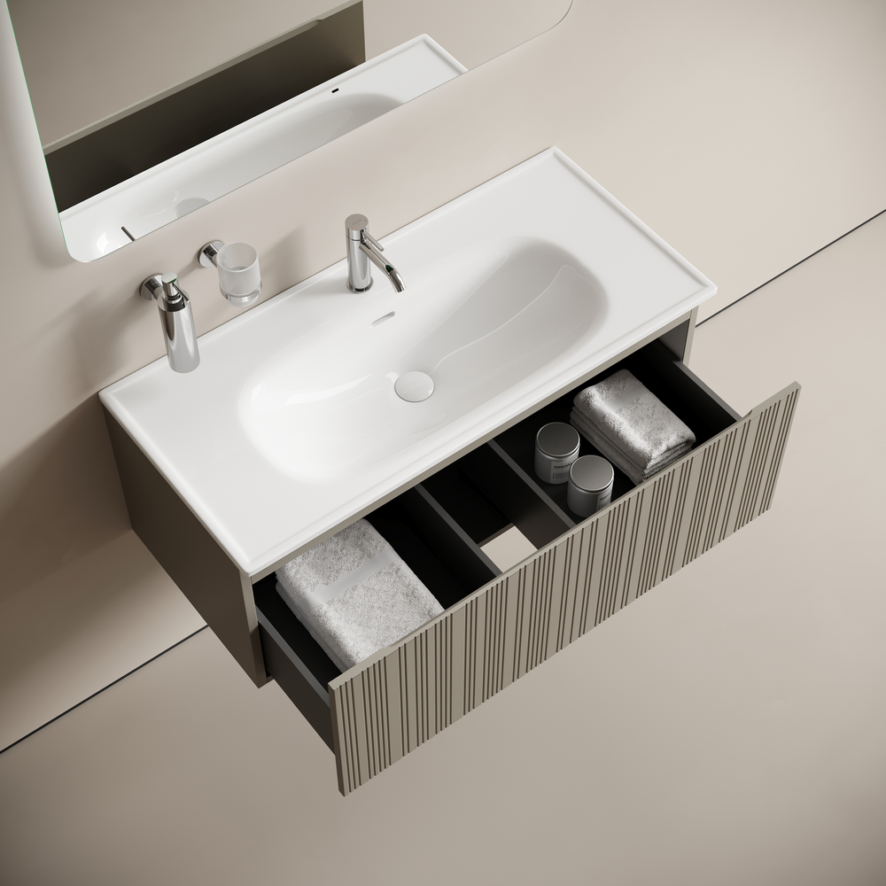 Тумба подвесная SANCOS Code 990х453х400, c одним ящиком оснащенным доводчиками, цвет серая платина , арт. CD100GP