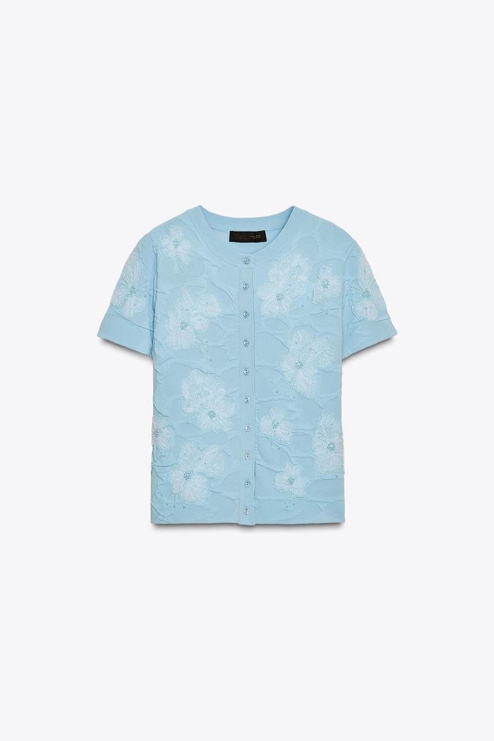 ZARA ВЯЗАНЫЙ КАРДИГАН С БУСИНАМИ, ГОЛУБОЙ