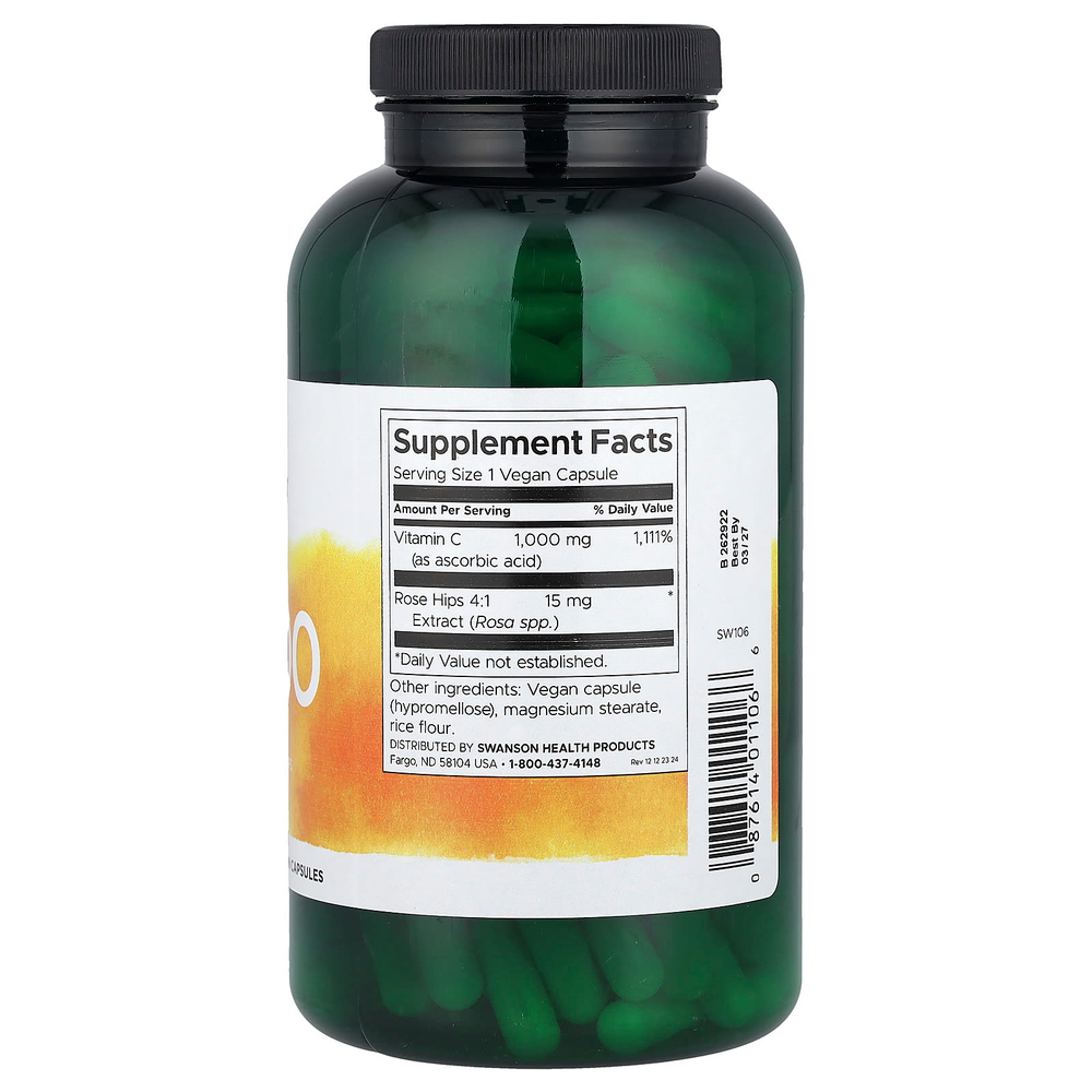 Swanson, C-1000, витамин C с шиповником, 250 веганских капсул