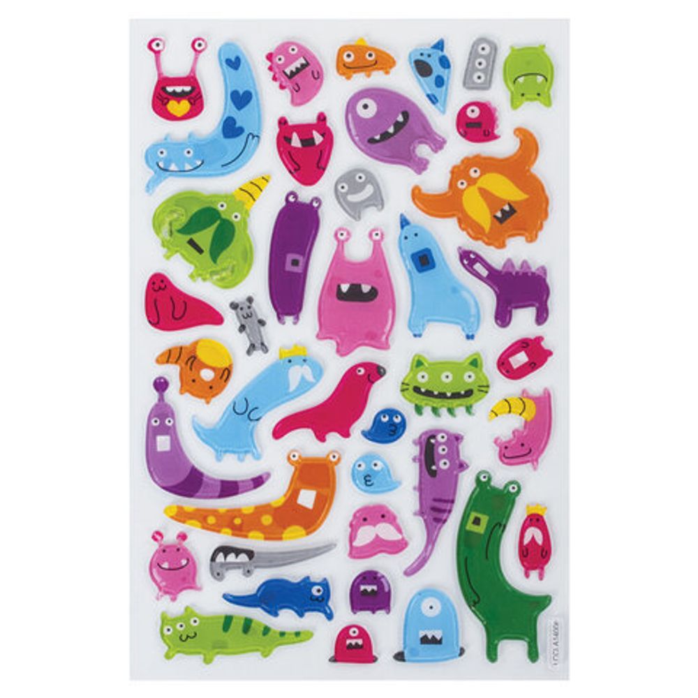 Наклейки объемные "Инопланетяне", многоразовые, 10х15 см, ЮНЛАНДИЯ, 661810