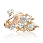 Брошь «Царевна Лебедь» из красного золота с миксом камней и эмалью