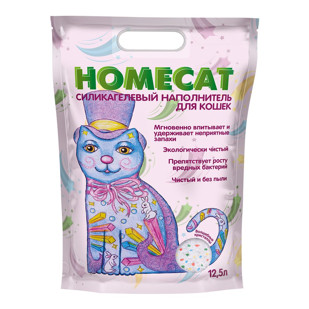 Силикагелевый наполнитель HOMECAT для кошачьих туалетов Волшебные кристаллы 12,5 л