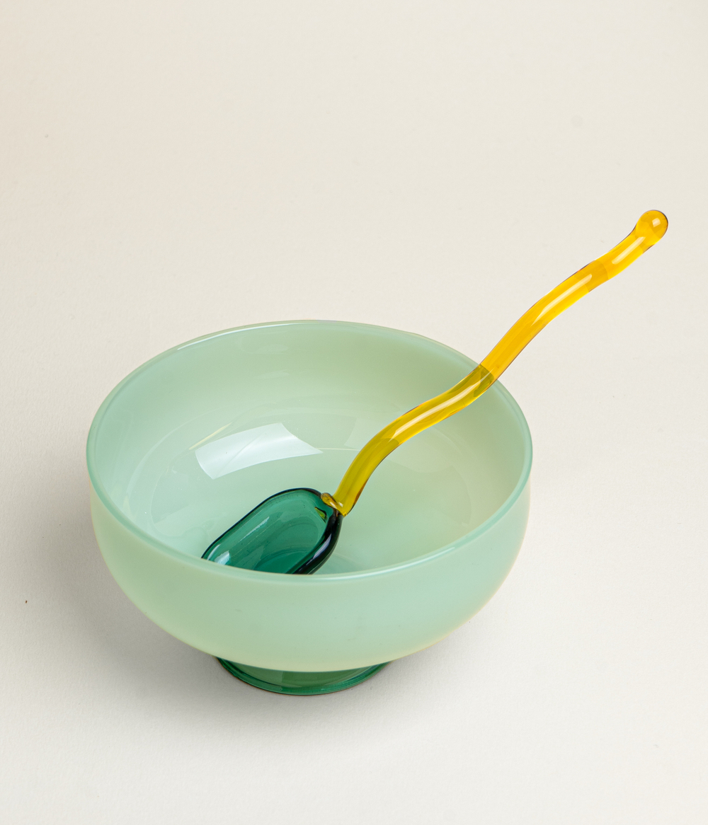 Пиала десертная из цветного стекла с ложечкой Зеленая