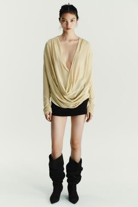ZARA ТОП ДРАПИРОВАННЫЙ, КОСТЯНОЙ