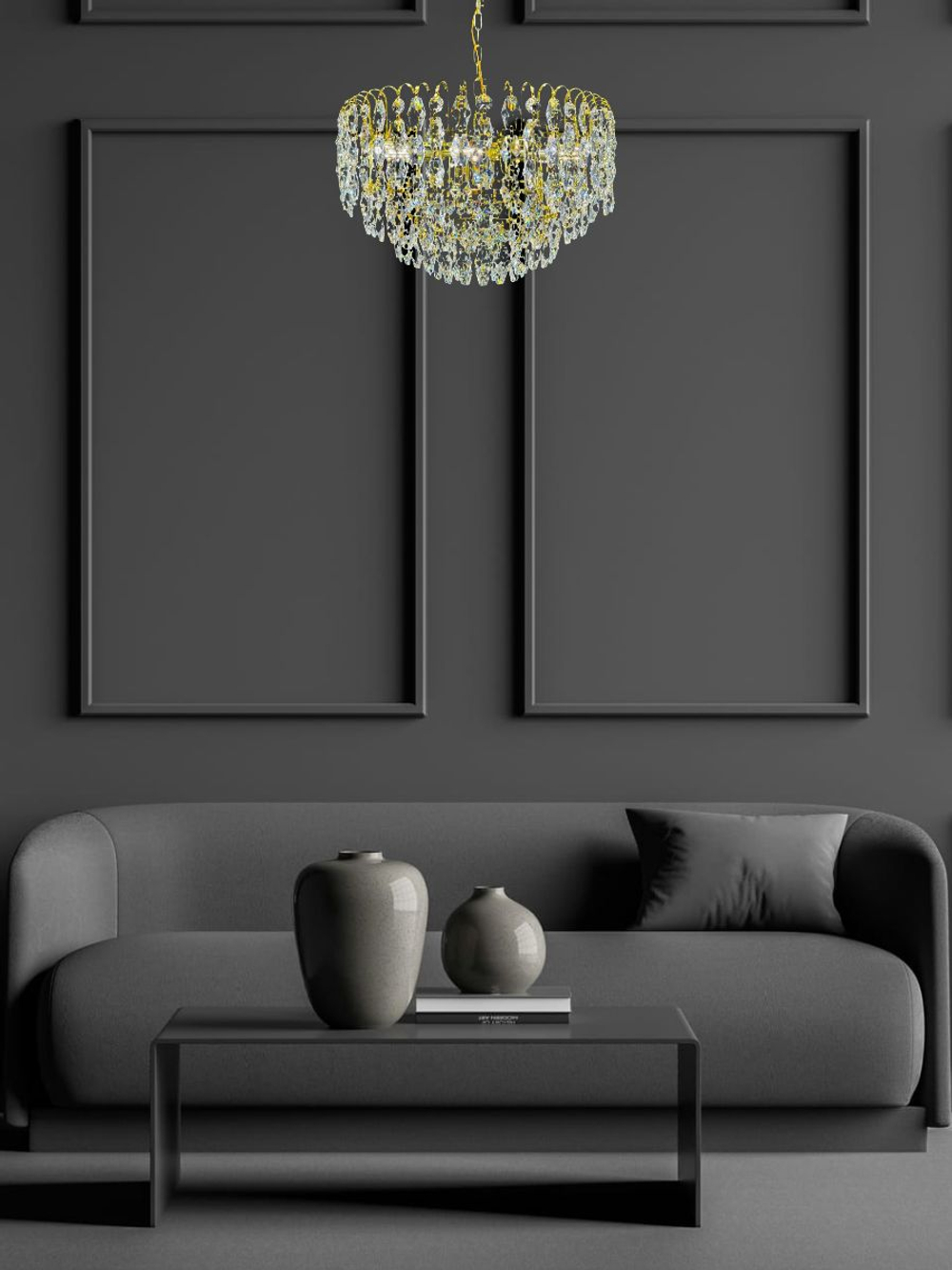 Люстра подвесная Lanbos QS.99886-600 J, 9 ламп E14, мощность 360Вт, золотая