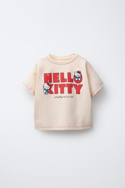 ZARA ФУТБОЛКА С ВЫШИВКОЙ HELLO KITTY © SANRIO, СВЕТЛО-ЛОСОСЕВЫЙ