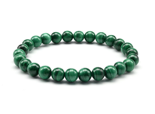 Браслет из малахита шарик 7 мм, 17 см.