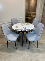 Круглый раздвижной стол "Бонжур", керамогранит, белый мрамор и стулья "Сорренто"