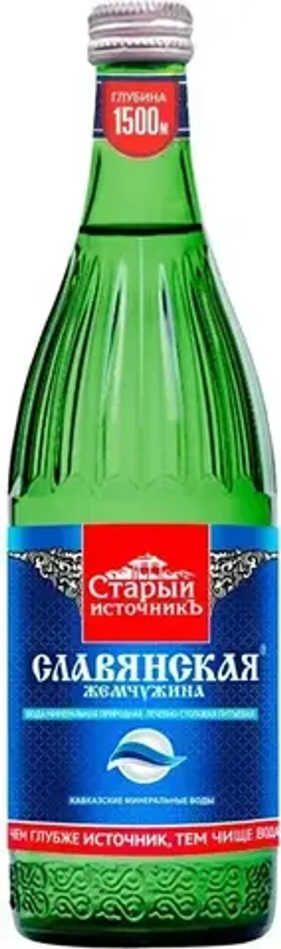 Вода газированная Славянская Жемчужина минеральная природная лечебно-столовая в стекле, 0,5 л