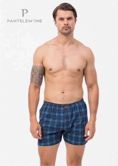 Трусы мужские семейные для больших мужчин Pantelemone PMBB-439, клетка темно-синяя/деним