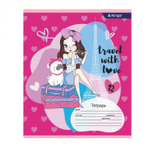 Тетрадь 12л., клетка, Alingar, скрепка, блок офсет, 100% белизна, мелованный картон (стандарт), "Travel with love"